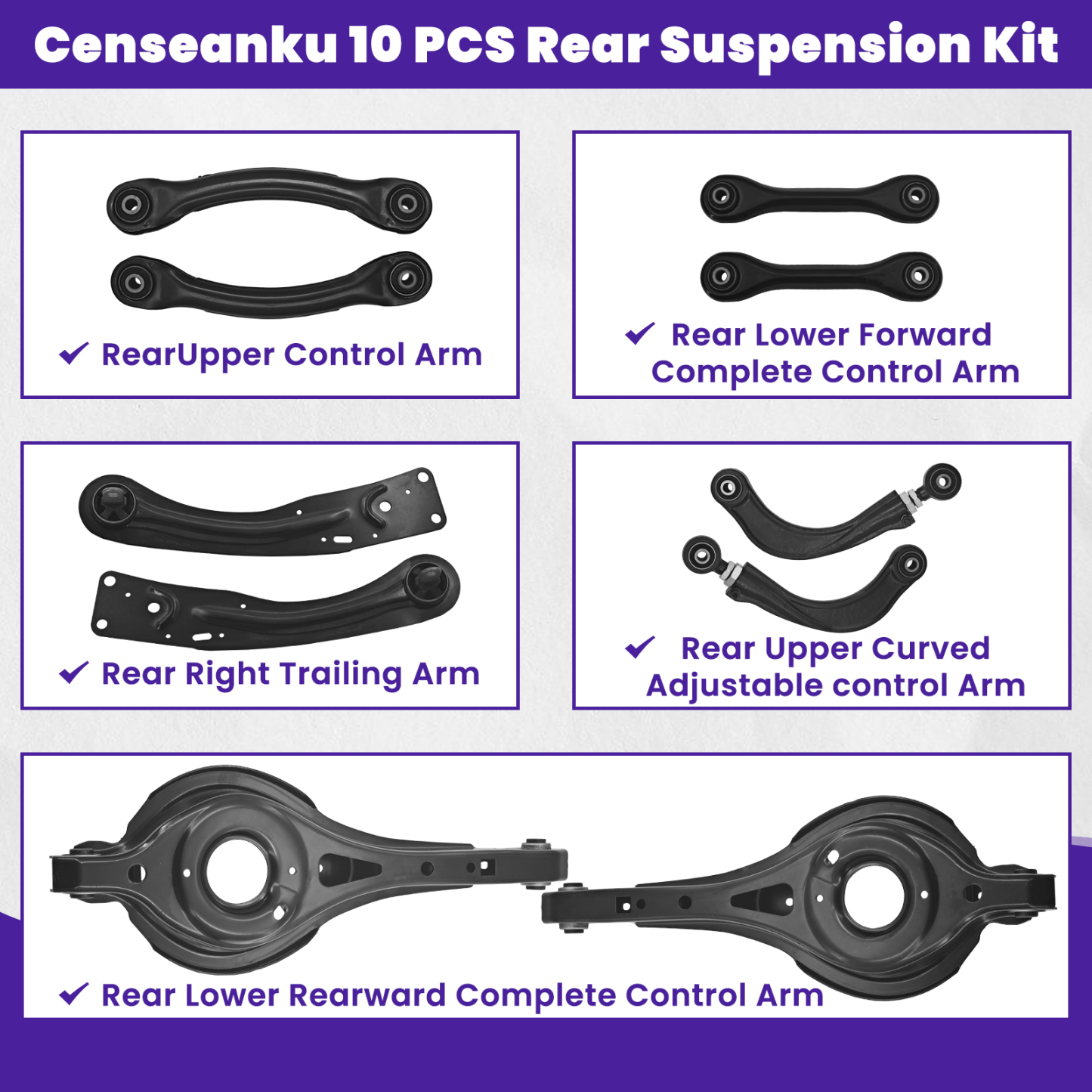 10 PCS Rear Upper and Lower Suspension Kit Control Arms Set Compatible with Ford Escape 2013-2019
