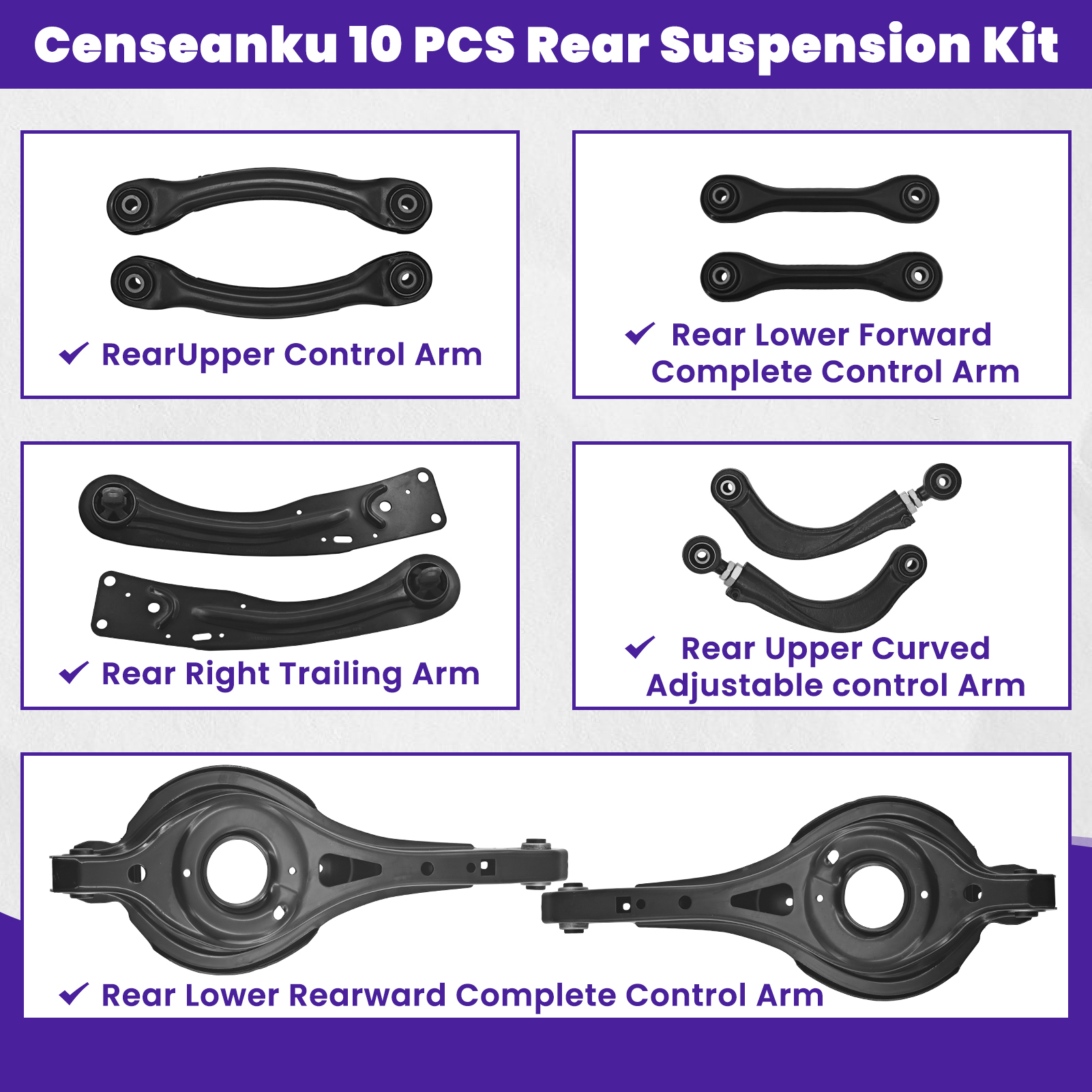 10 PCS Rear Upper and Lower Suspension Kit Control Arms Set Compatible with Ford Escape 2013-2019