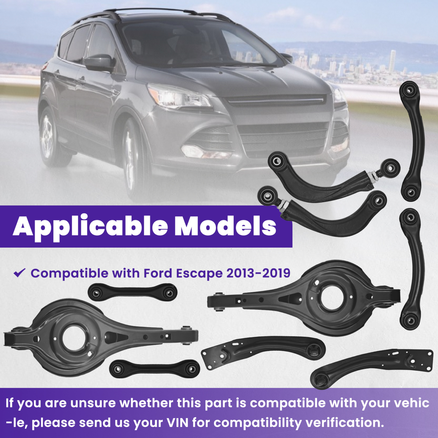 10 PCS Rear Upper and Lower Suspension Kit Control Arms Set Compatible with Ford Escape 2013-2019