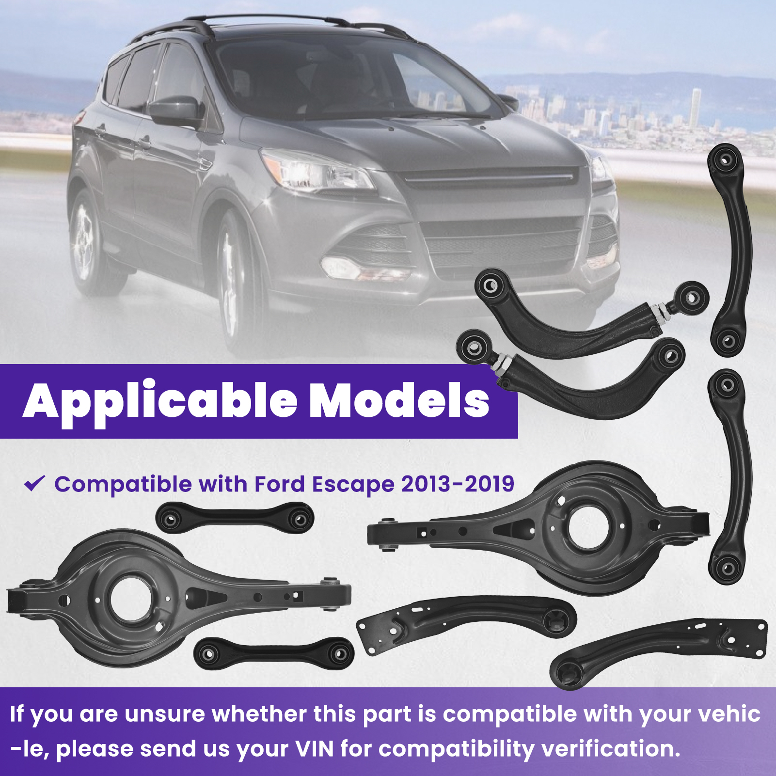 10 PCS Rear Upper and Lower Suspension Kit Control Arms Set Compatible with Ford Escape 2013-2019