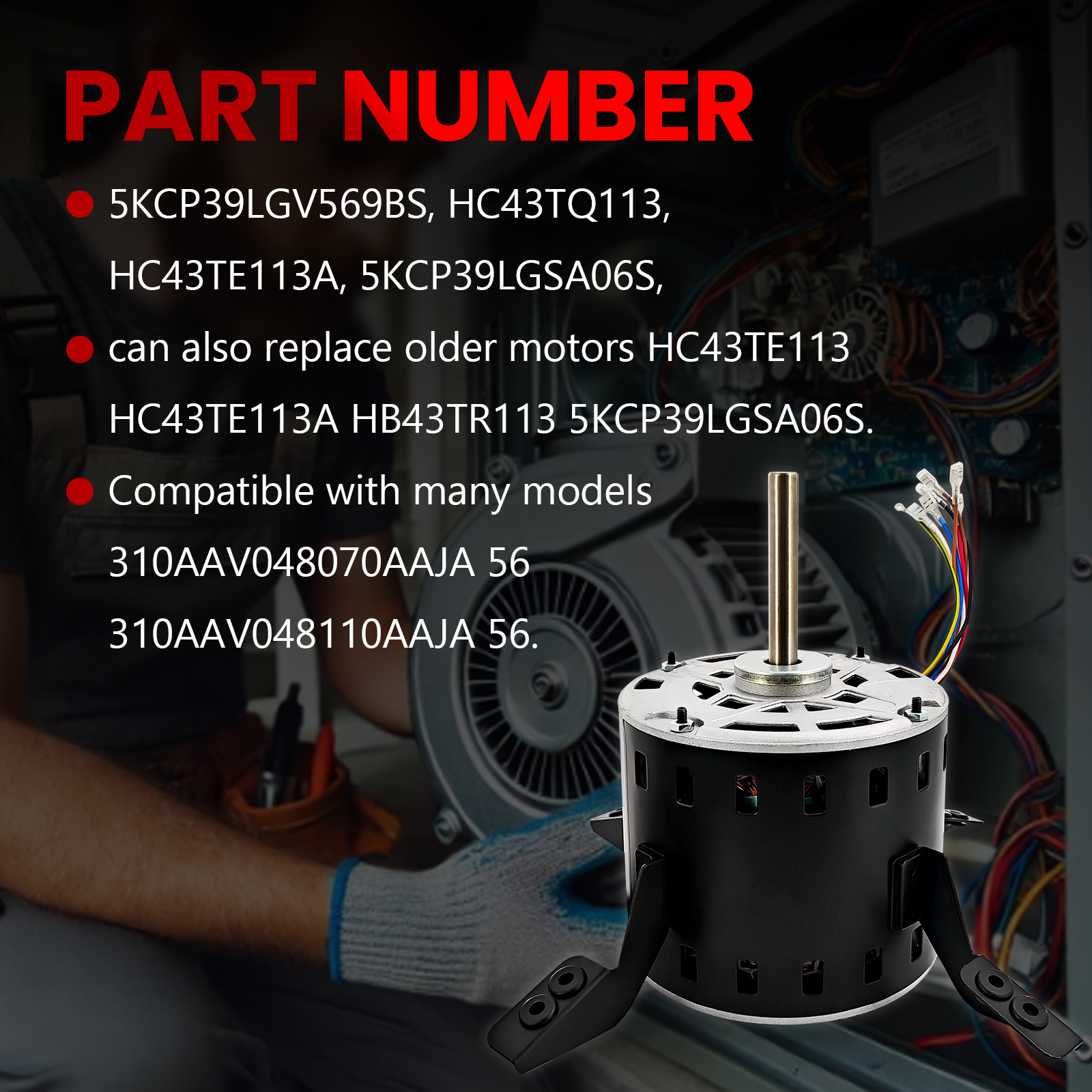Furnace Blower Fan Motor with Capacitor for Carrier for Bryant for Payne for GE for Genteq Condenser Motor (1/2 HP 115V 1075 RPM 3-Speed 60Hz)