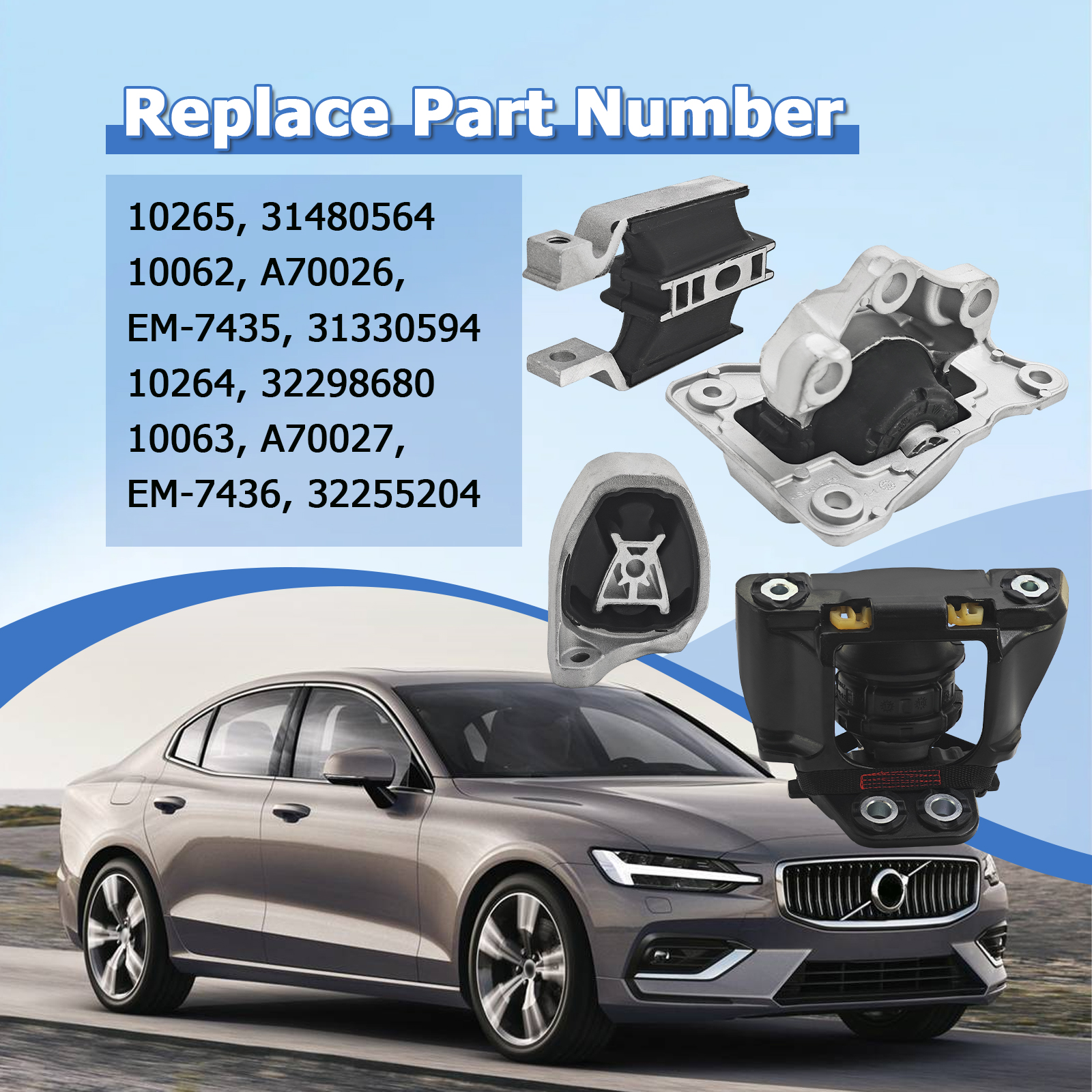 5PCS Engine Mounts & Automatic Transmission Mount Compatible with Volvo V60 V90 S90 XC60 XC90 2018-2021 2.0L