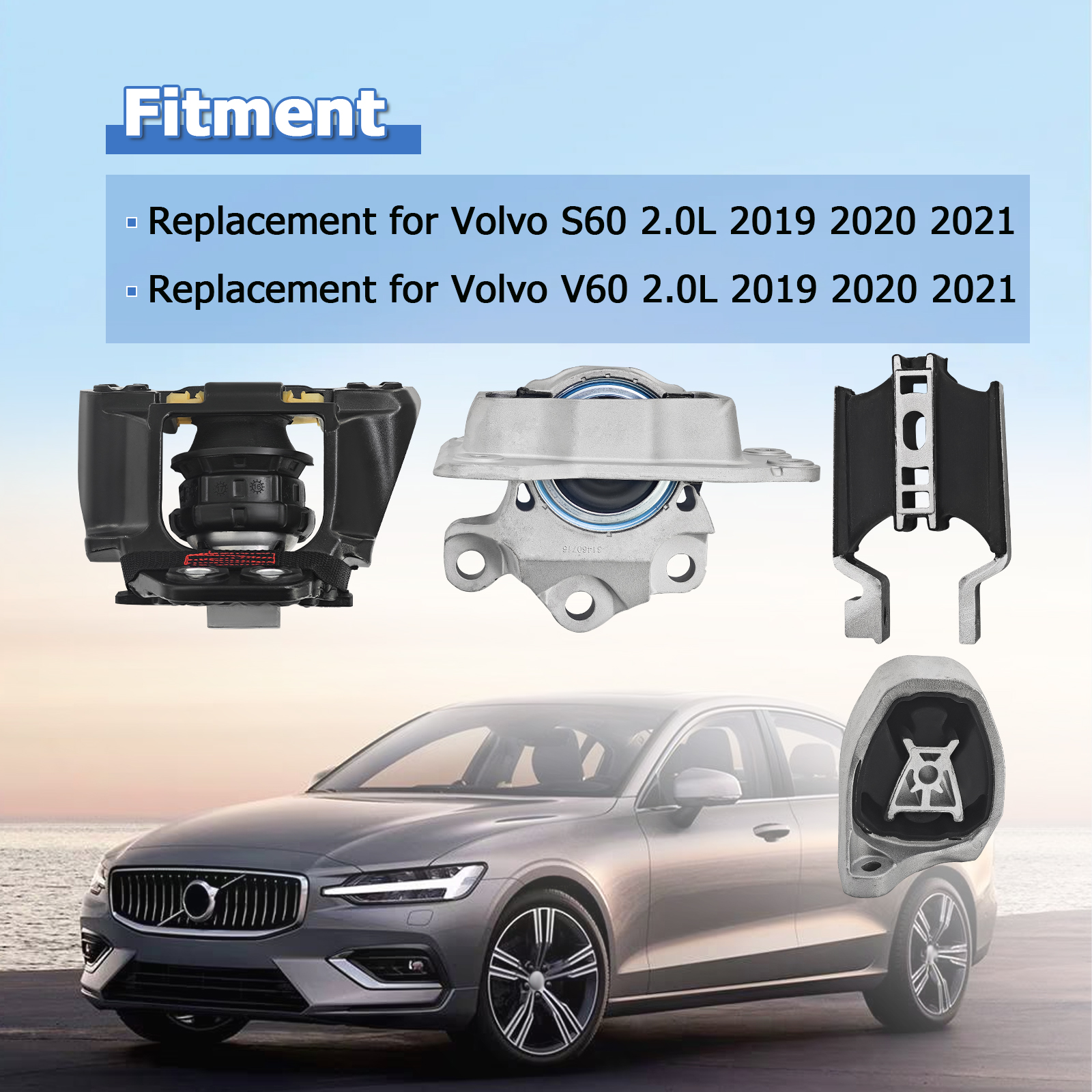 5PCS Engine Mounts & Automatic Transmission Mount Compatible with Volvo V60 V90 S90 XC60 XC90 2018-2021 2.0L
