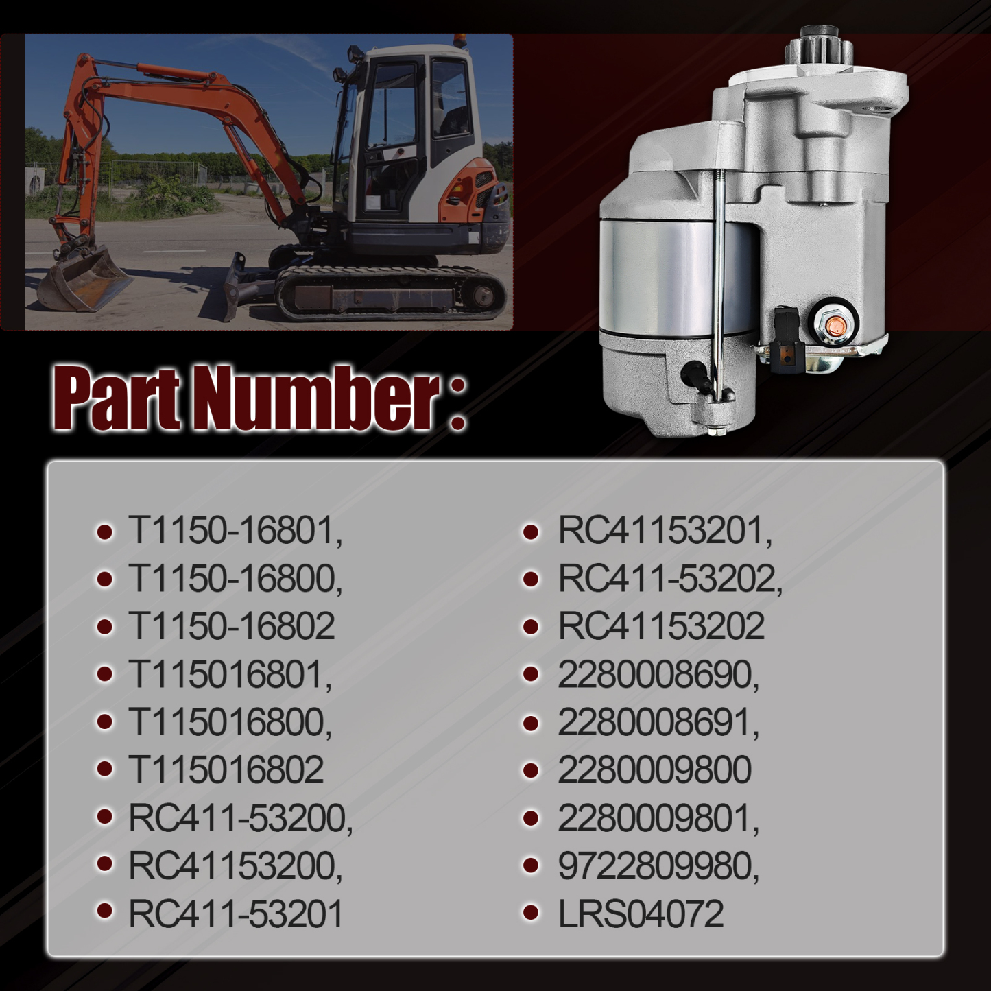 Starter Motor for Kubota Tractor L3540 L3830 L39 L3940 L4240 L4330 L4630 L4400 L45