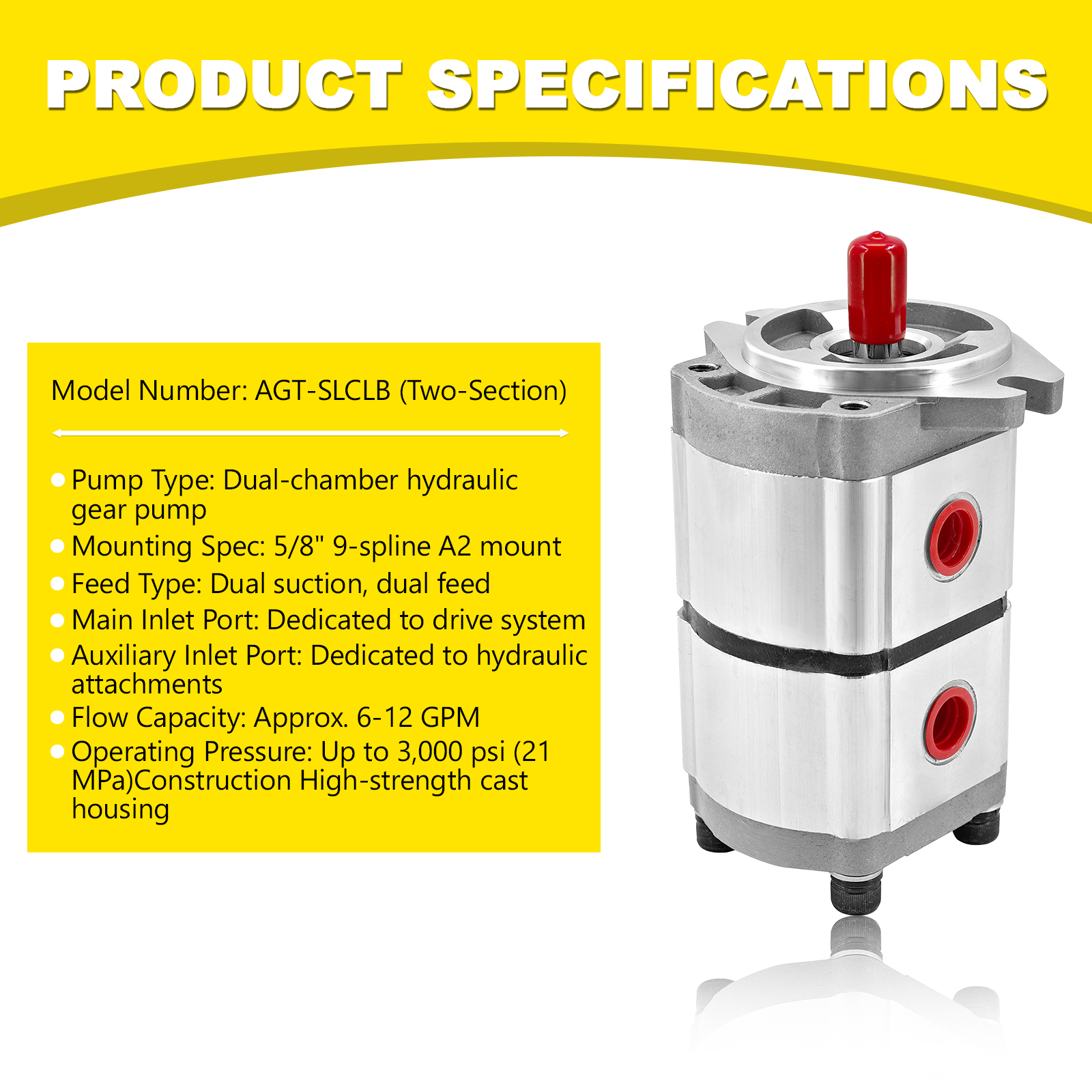 Two-Section Acting Hydraulic Pump, Hydraulic Gear Pump Fit for Skid Steer Loader KTT23