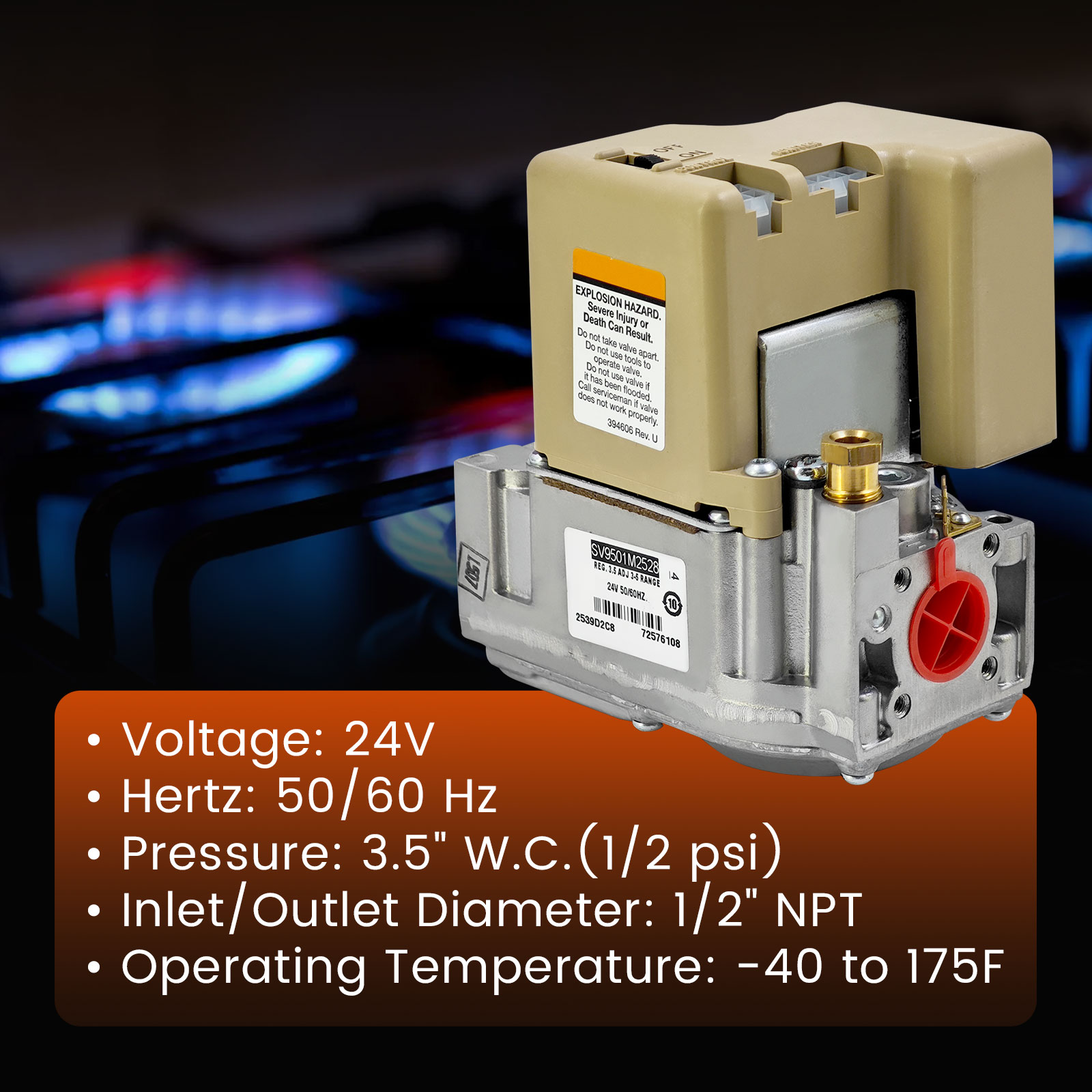 Furnace Smart Gas Valve Intermittent Hot Surface Pilot Ignition for Honeywell SV9501M2528 Smart Valve Hot Surface Pre-Ignition Devices 24 V 50/60 Hz