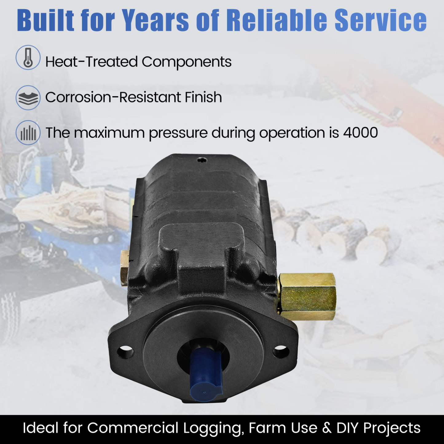 28 GPM 2-Stage Hydraulic Log Splitter Pump 4000 RPM & PSI Max Hydraulic Pump 5/8" Shaft SAE Mount Cast Iron Body Wood Splitter Pump