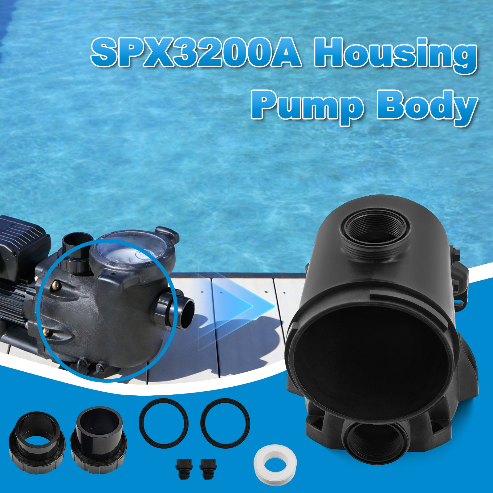 SPX3200A Housing Pump Body Fit for Hayward Tristar Pumps for EcoStar Pump for TriStar Pump SP3200X SP3200EE Series for EcoStar SP3400VSPVR SP3400VSP W/ 2" Threads & Drain Plugs