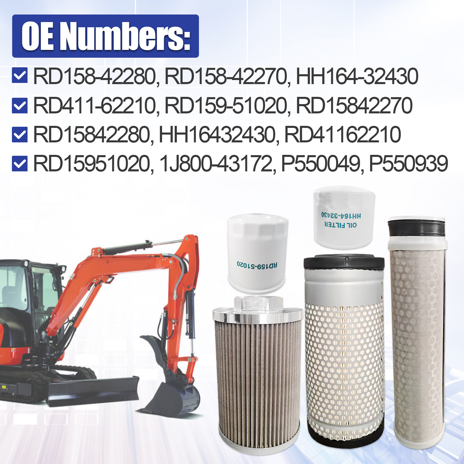 Maintenance Filter Kit Fits for Kubota KX040-4 Excavator