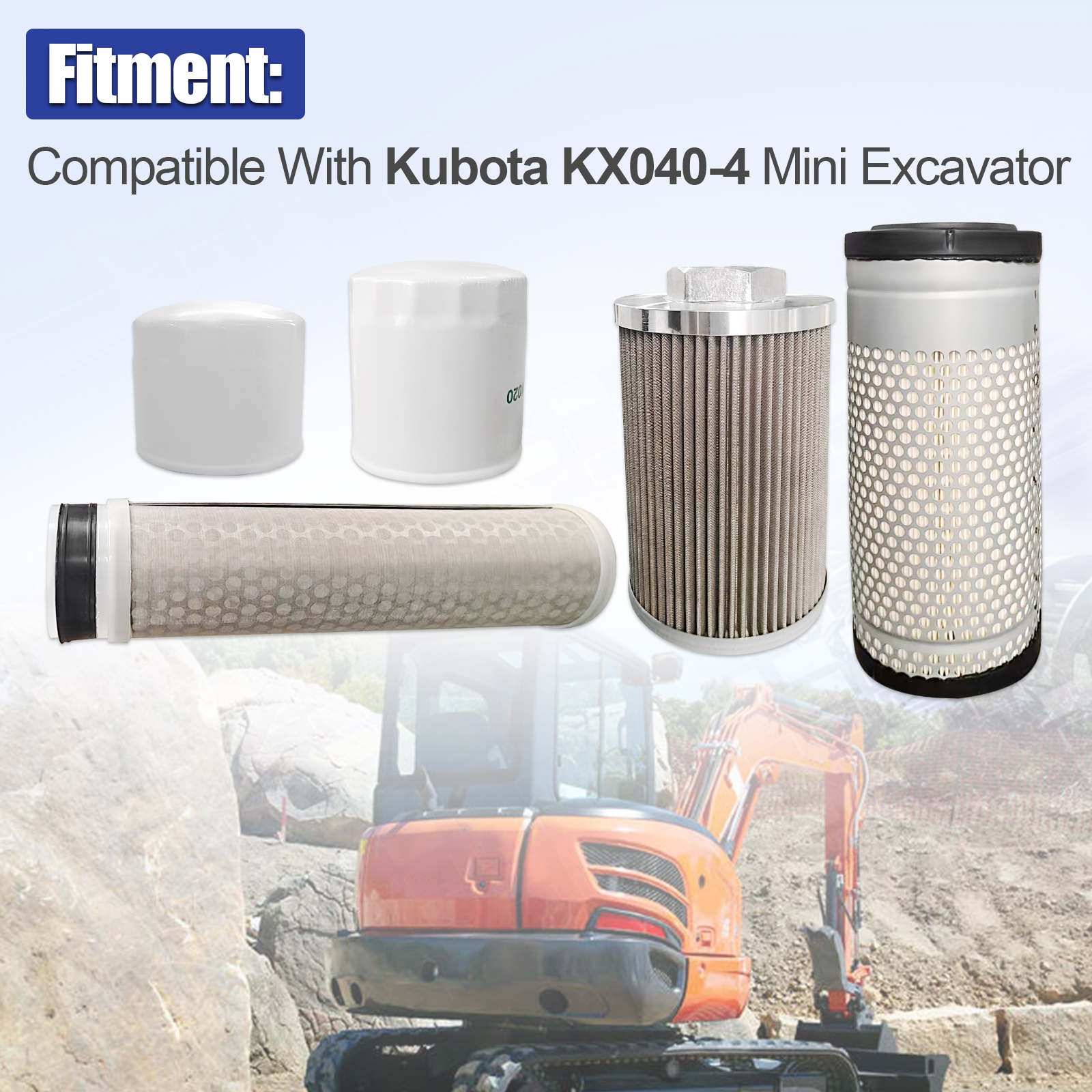 Maintenance Filter Kit Fits for Kubota KX040-4 Excavator