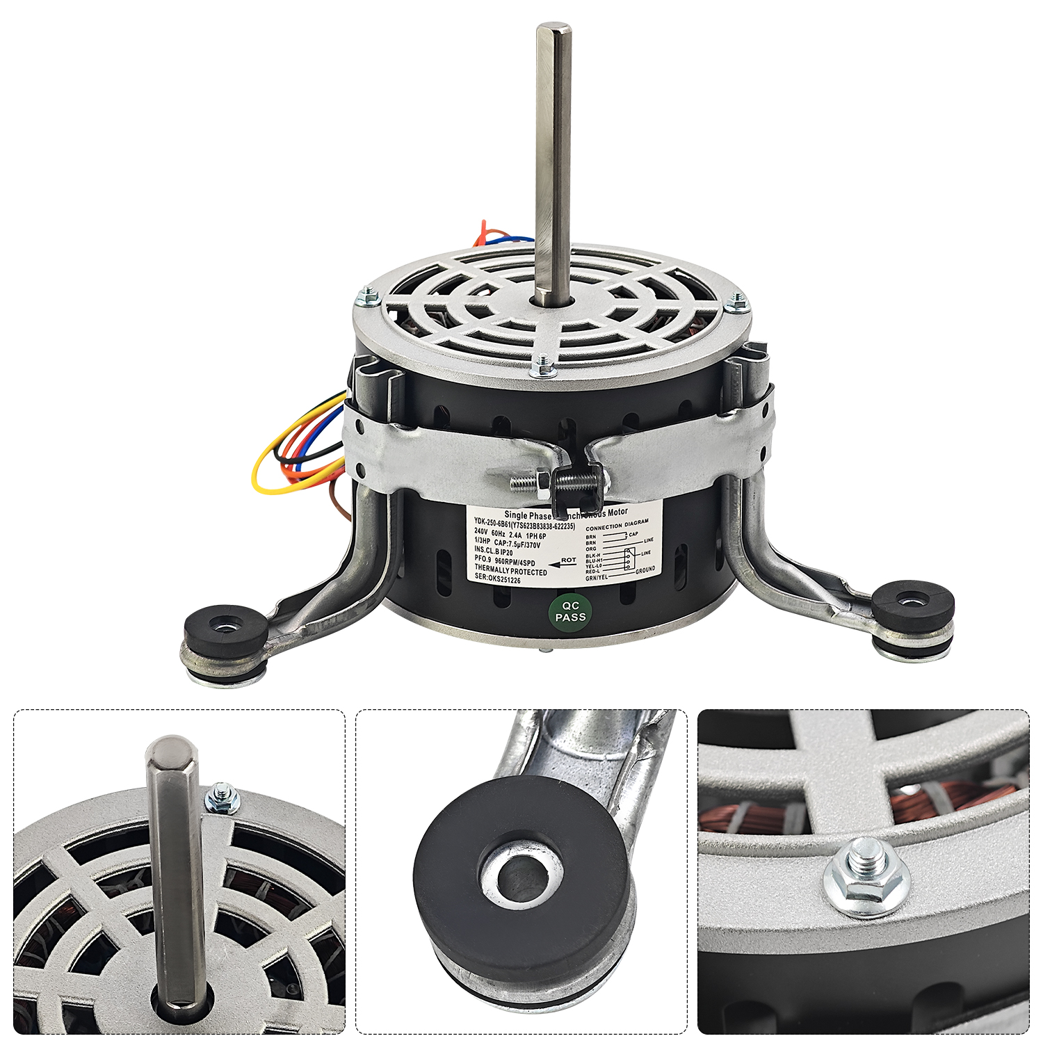 Electric Furnace Blower Motor Compatible with Nordyne Intertherm Miller Furnace Blower Motor (1/3HP 960RPM 4-Speed 2.9A 240V)