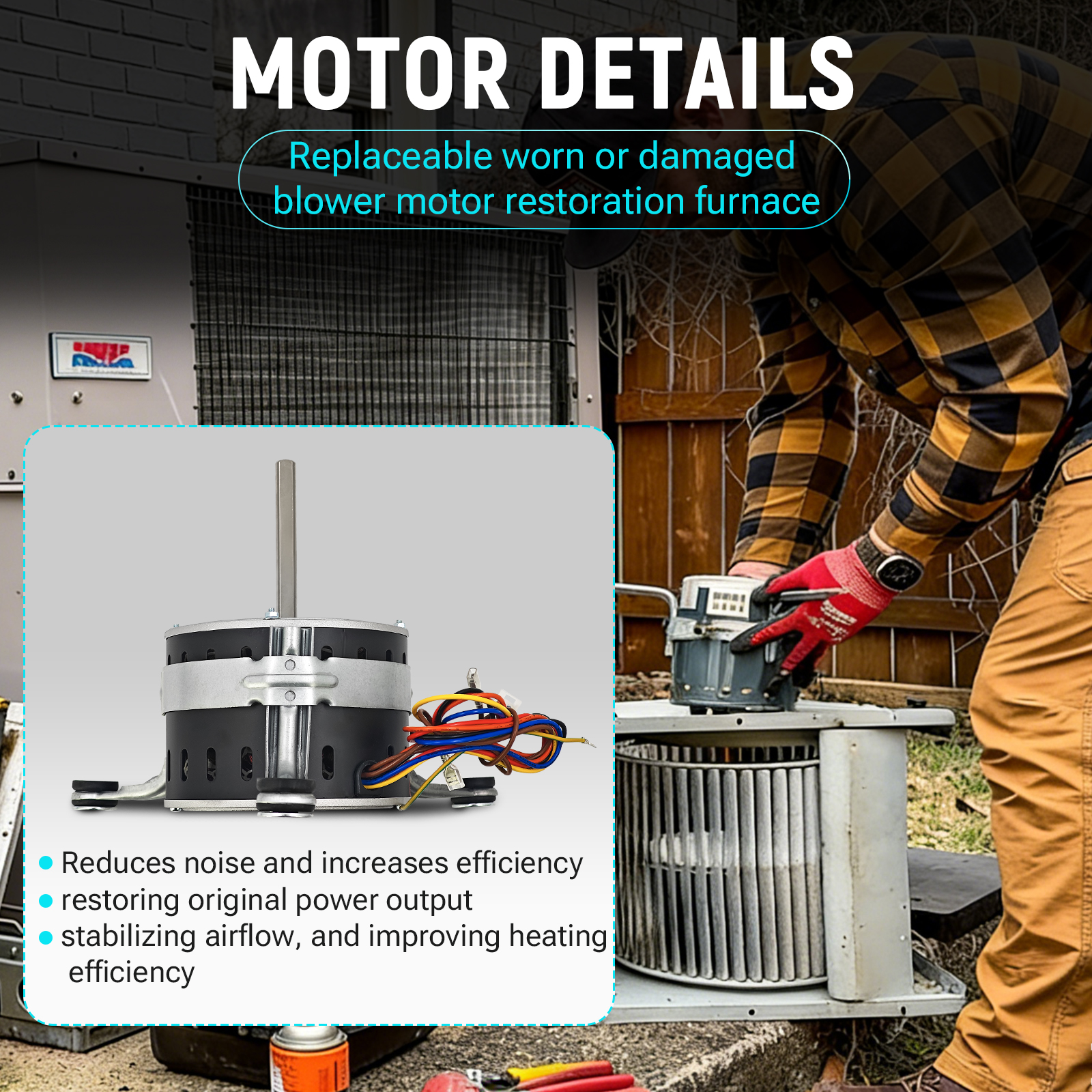Electric Furnace Blower Motor Compatible with Nordyne Intertherm Miller Furnace Blower Motor (1/3HP 960RPM 4-Speed 2.9A 240V)