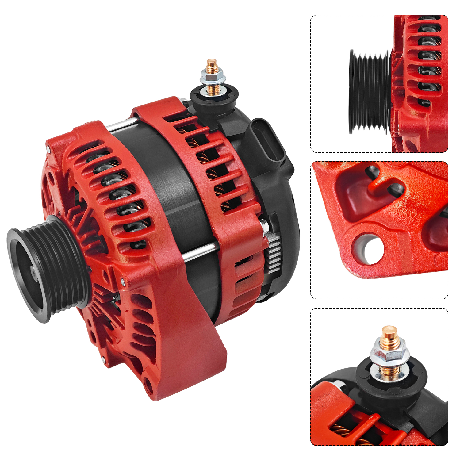 High Output 300AMP Red Alternator for Chevy Suburban Tahoe, Escalade, Rainier, Ascender Hummer H2, Saab 9-7X 2000-2006