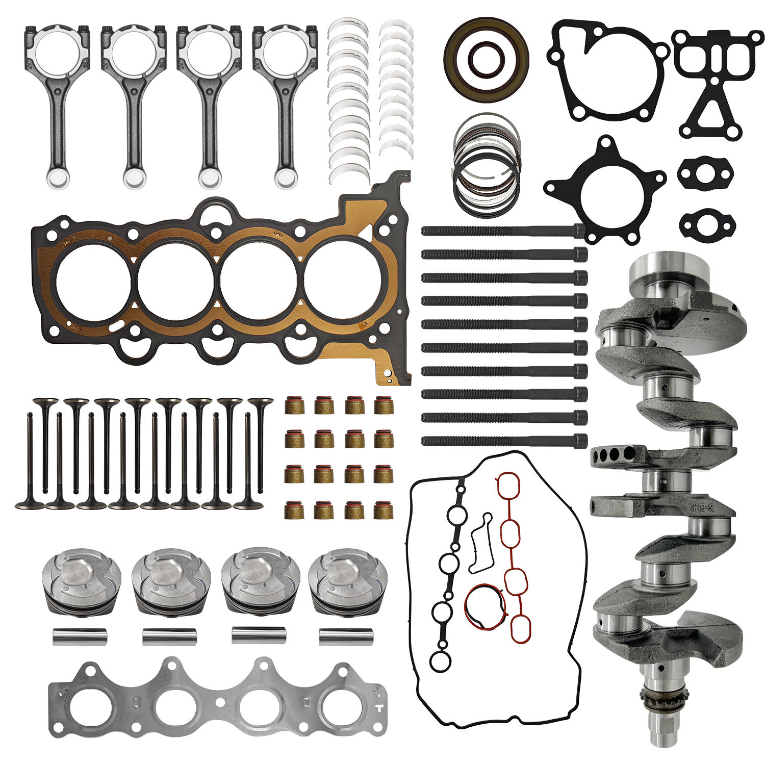 G4FD 1.6L Engine Overhaul Rebuild Kit w/Crankshaft & Pistons Connecting Rods & Timing Chain Kit fit for Hyundai Accent Veloster Fit for Kia Rio Soul 2012-2017