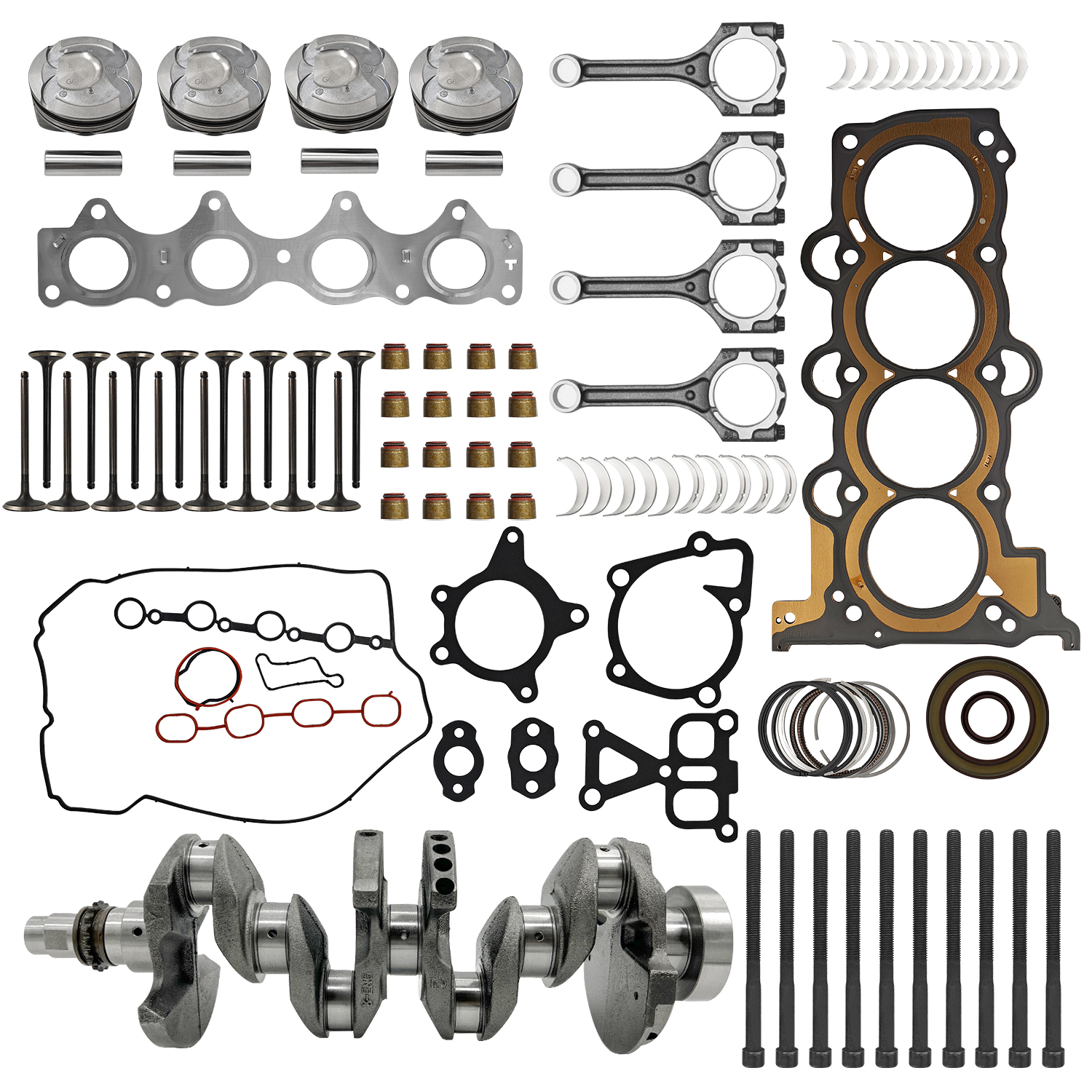 G4FD 1.6L Engine Overhaul Rebuild Kit w/Crankshaft & Pistons Connecting Rods & Timing Chain Kit fit for Hyundai Accent Veloster Fit for Kia Rio Soul 2012-2017