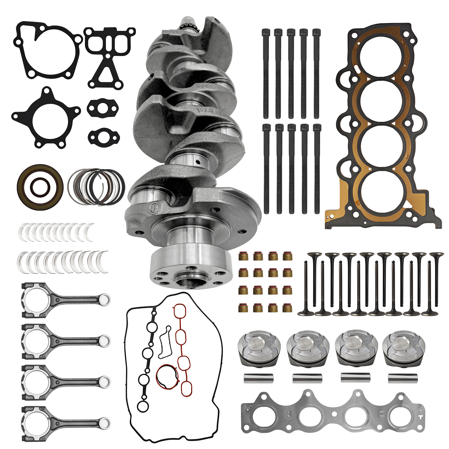 G4FD 1.6L Engine Overhaul Rebuild Kit w/Crankshaft & Pistons Connecting Rods & Timing Chain Kit fit for Hyundai Accent Veloster Fit for Kia Rio Soul 2012-2017