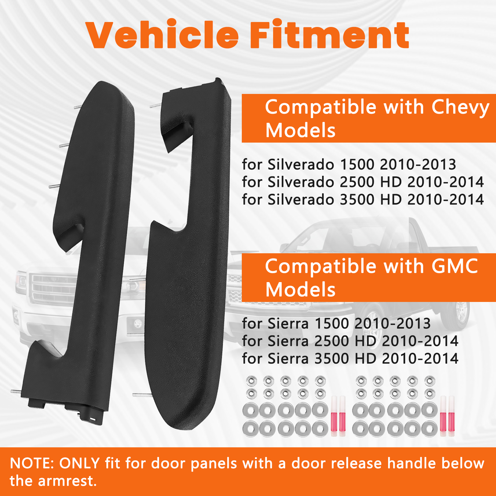 Black Front Left & Right Armrest Repair Kit for Chevy Silverado for GMC Sierra 1500 2500HD 3500HD 2010-2014