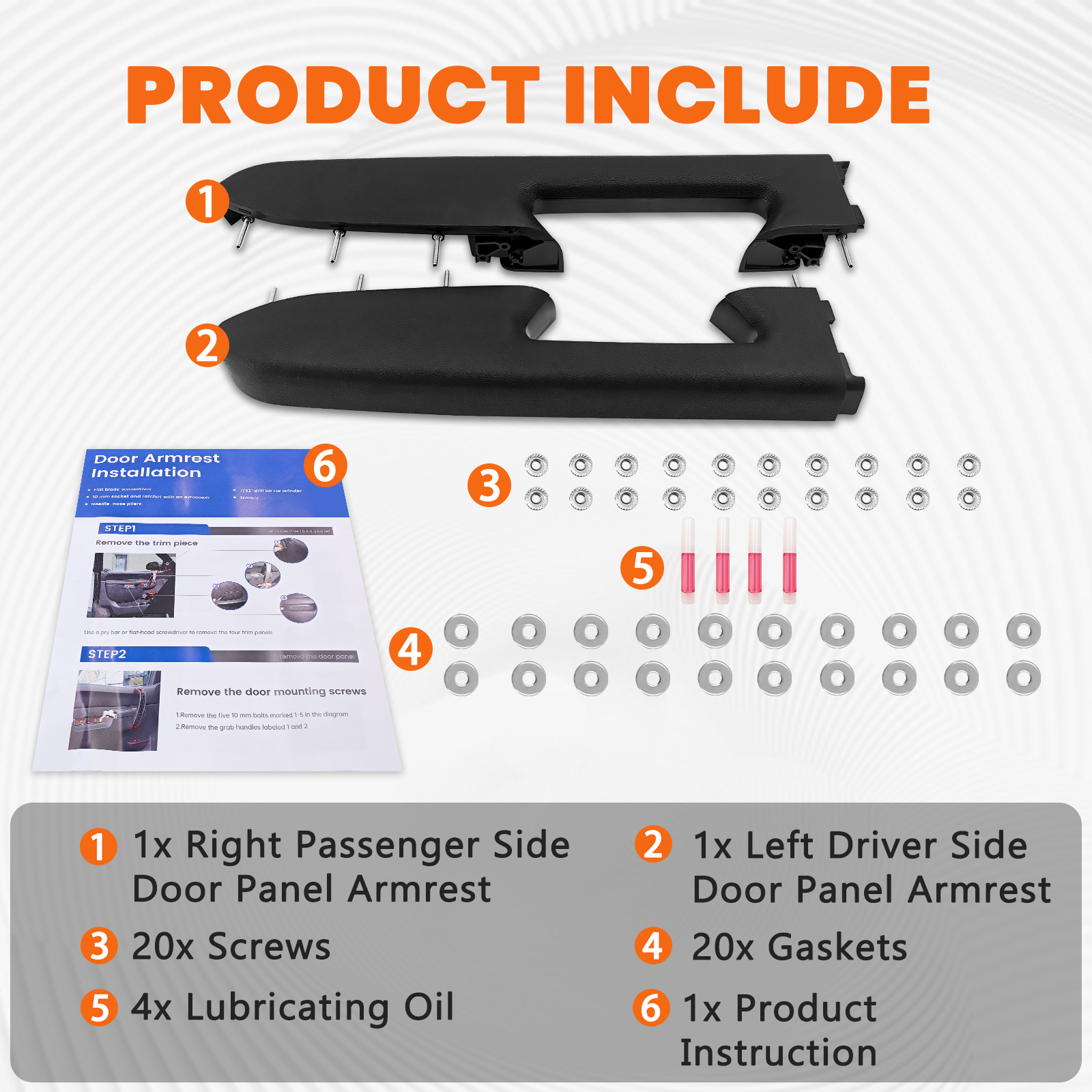 Black Front Left & Right Armrest Repair Kit for Chevy Silverado for GMC Sierra 1500 2500HD 3500HD 2010-2014