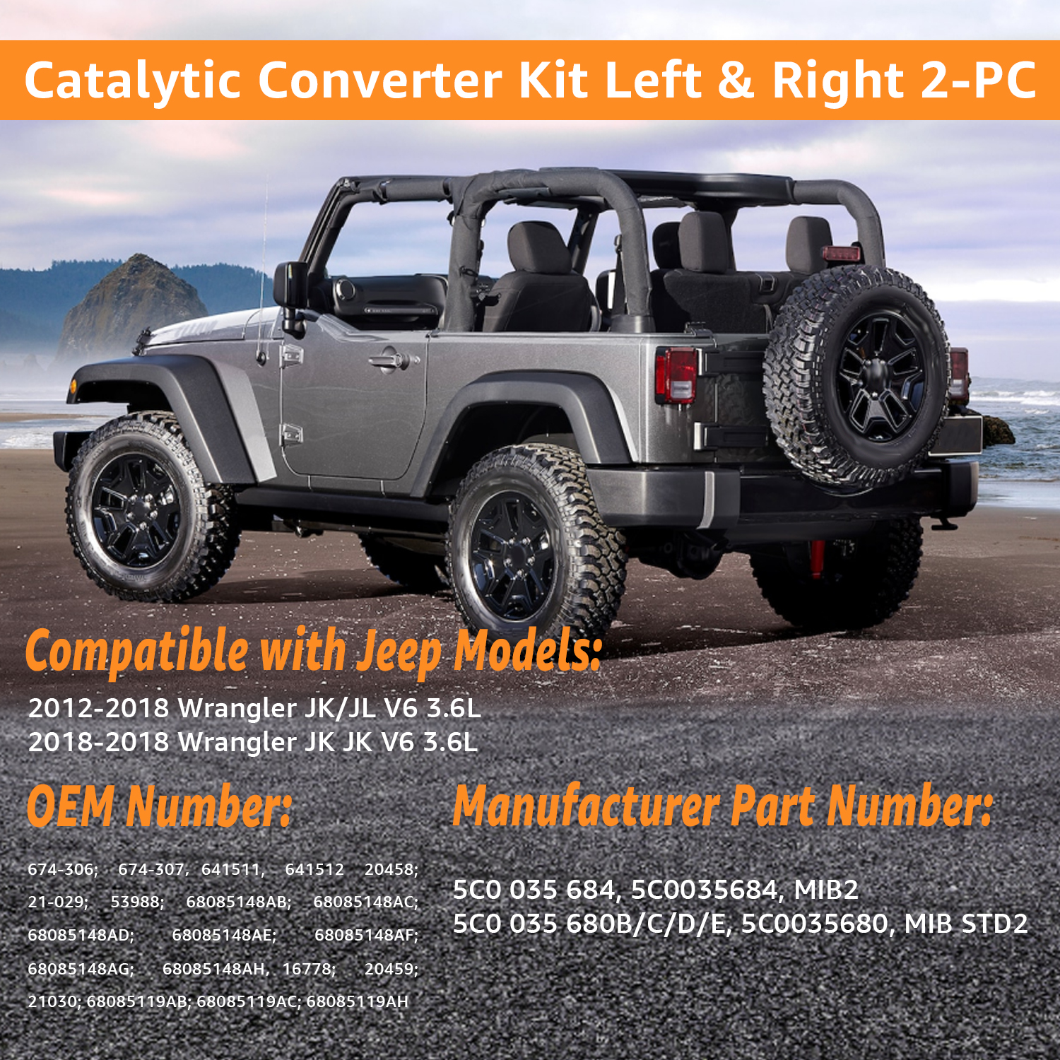 Front Catalytic Converter Set Fits 2012-2018 Jeep Wrangler 3.6L, Driver & Passenger Side, 2-Piece