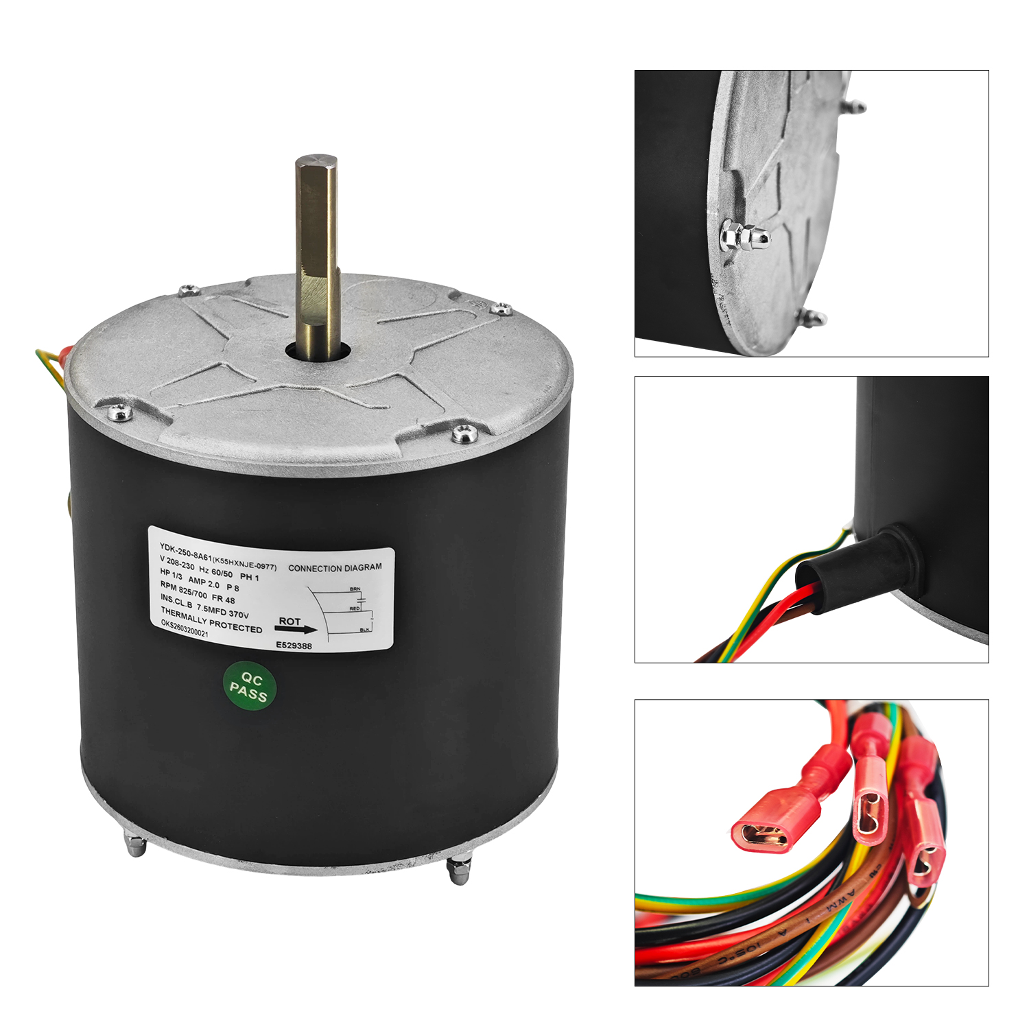 1/3HP 230V Fan Motor Kit w/Acorn Nut Kit for Pentair 473785 825/700RPM Fits for UltraTemp Pool and Spa Heat Pump