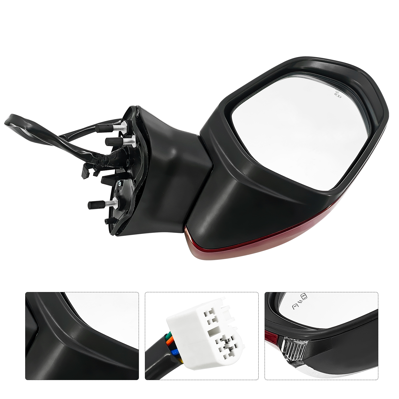Left Driver Side Mirror Assembly for Toyota 2018-2026 Camry -7-Pins Ruby Flare Red 3T3 w/Blind Spot, Heated, Power Glass Adjustment, Turn Signal