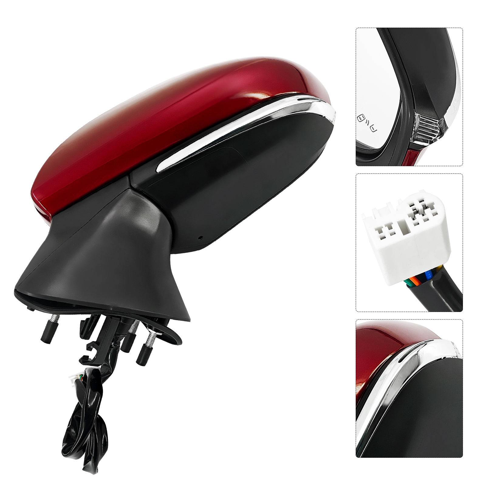 Left Driver Side Mirror Assembly for Toyota 2018-2026 Camry -7-Pins Ruby Flare Red 3T3 w/Blind Spot, Heated, Power Glass Adjustment, Turn Signal