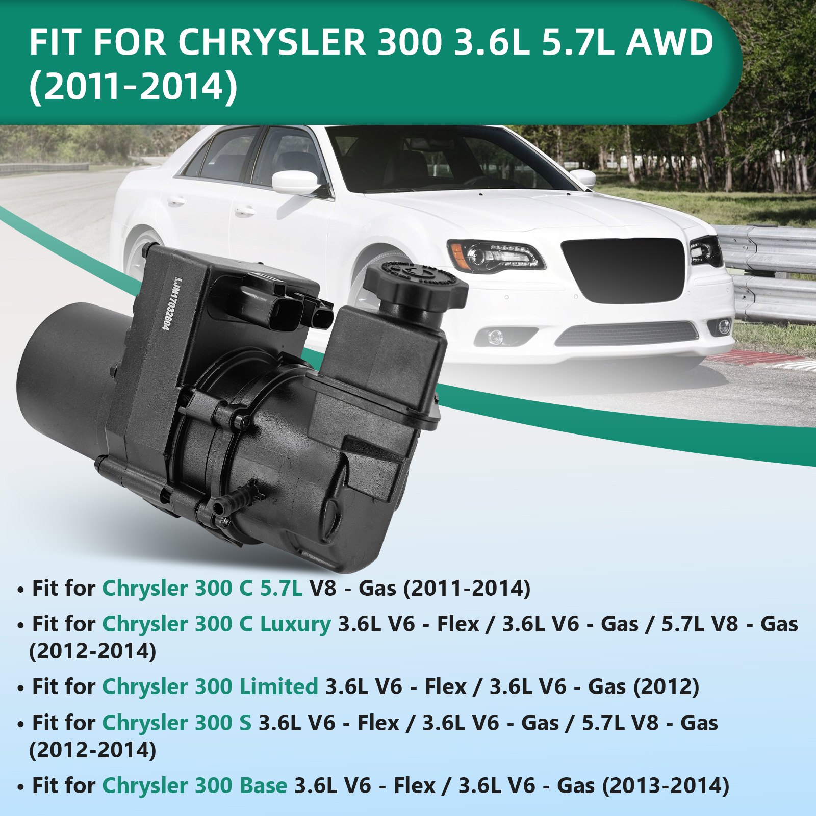 Power Steering Pump for Dodge Charger 3.6L 5.7L AWD (2011-2020) for Chrysler 300 3.6L 5.7L AWD (2011-2014)