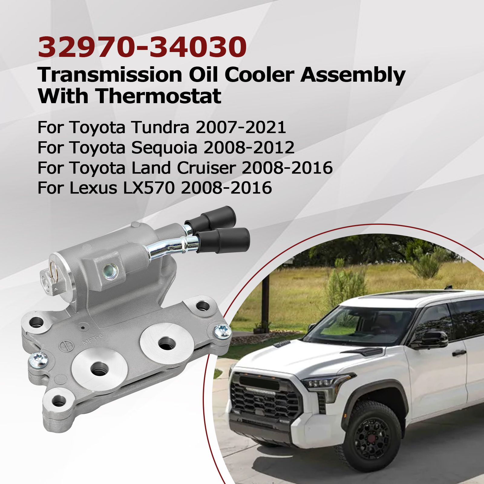 Transmission Oil Cooler Fits for Tundra 2007-2021 for Land Cruiser 2008-2016 for Sequoia 2008-2012, for Lexus LX570 2008-2016 5.7L 3297034030 (W/Thermostat)