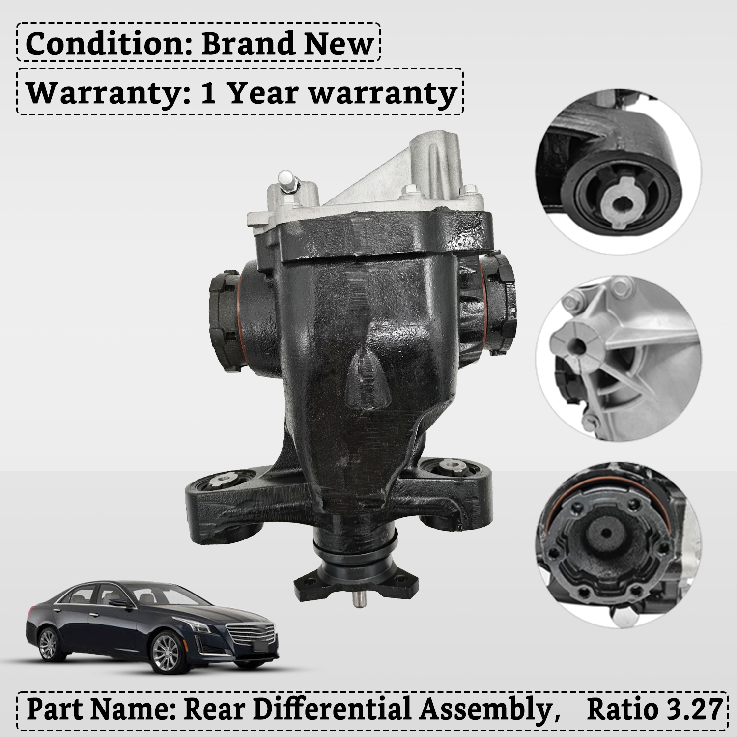 Rear Differential Cover & Gear Set - 8.5/8.6" Ring Gear, 10 Bolts, Cast Aluminum Black For Chevy/GM