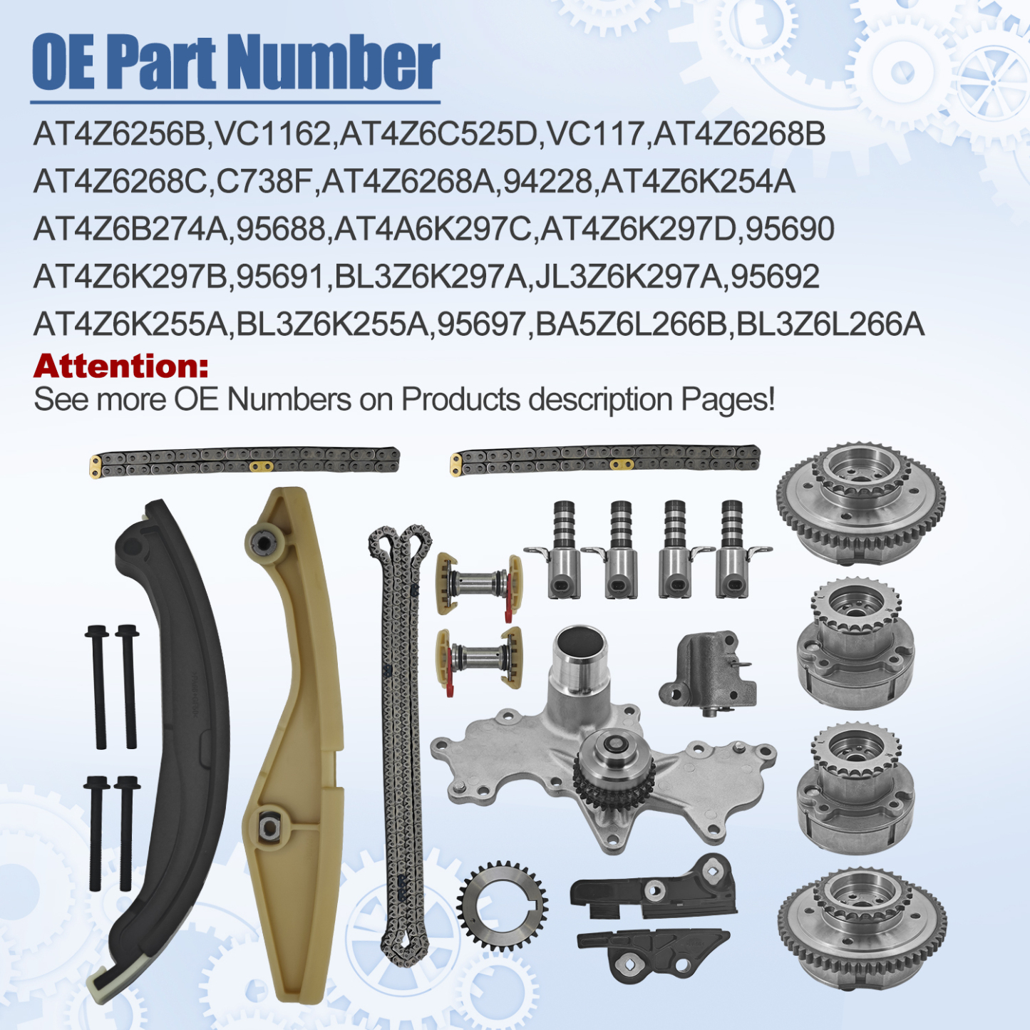 Timing Chain Kits Fit for Ford F-150 3.5 Ecoboost 2011-2013, Fit for Ford Transit-150/250/ 350/350 HD 3.5L 2015-2016, W/Water Pump VVT Solenoid