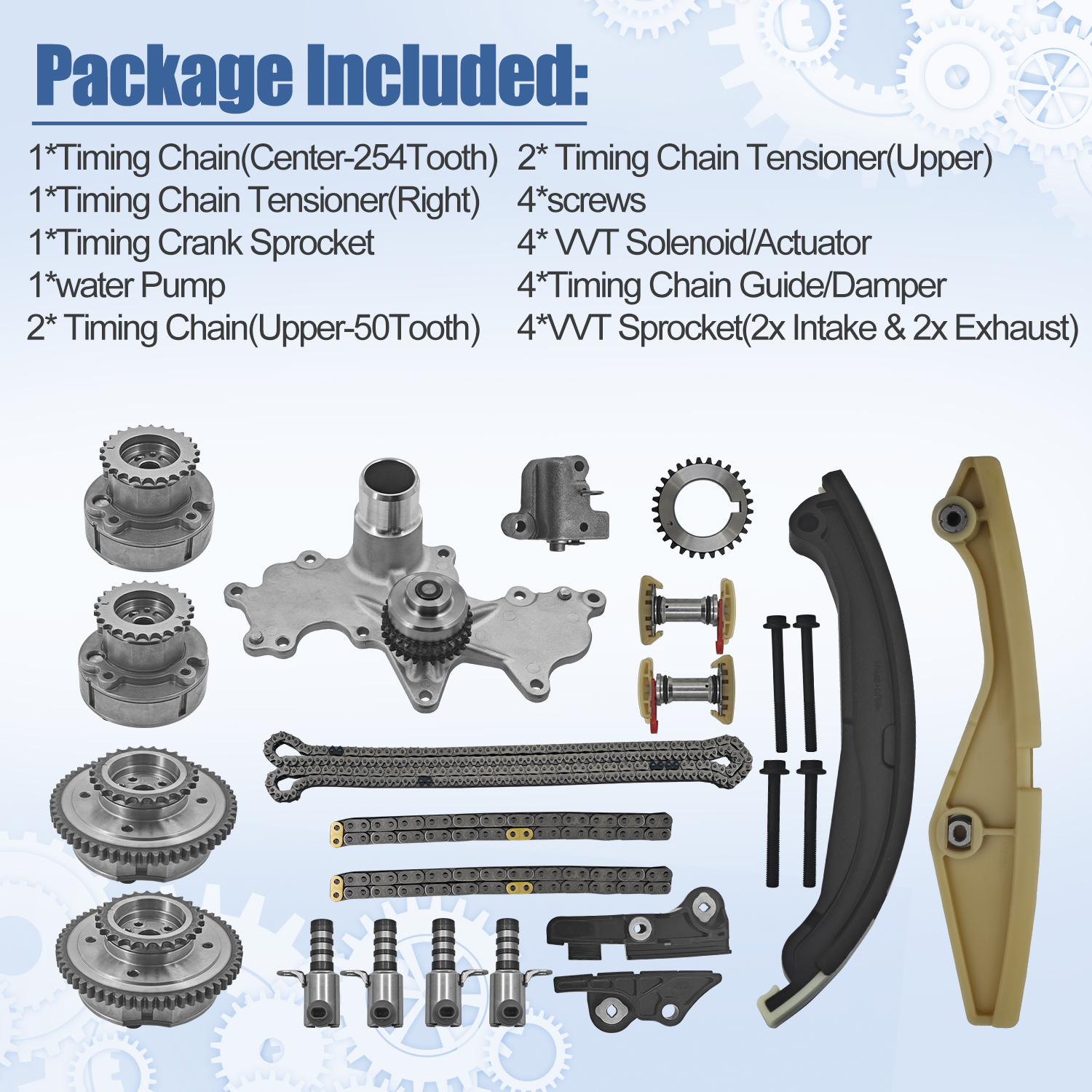 Timing Chain Kits Fit for Ford F-150 3.5 Ecoboost 2011-2013, Fit for Ford Transit-150/250/ 350/350 HD 3.5L 2015-2016, W/Water Pump VVT Solenoid