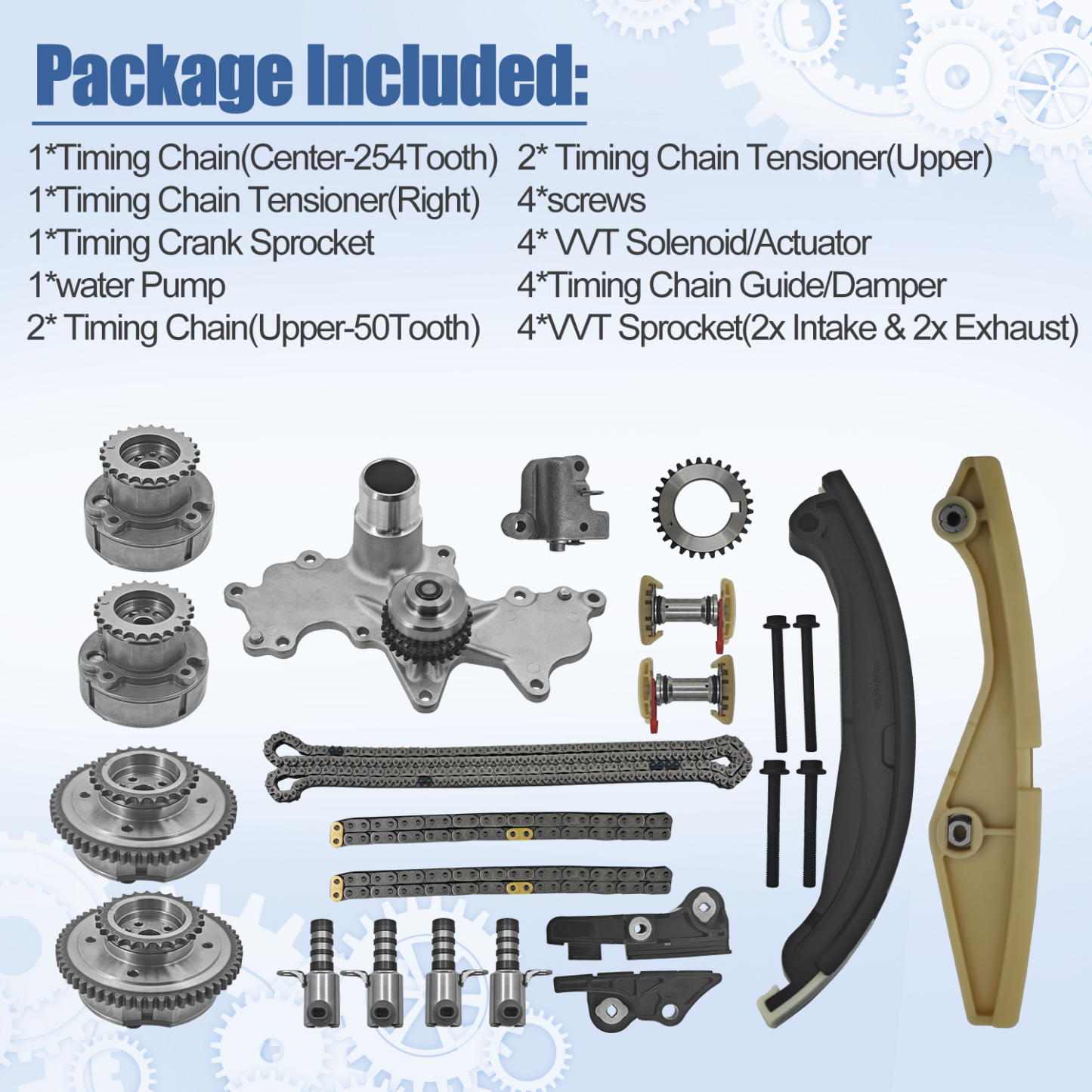 Timing Chain Kits Fit for Ford F-150 3.5 Ecoboost 2011-2013, Fit for Ford Transit-150/250/ 350/350 HD 3.5L 2015-2016, W/Water Pump VVT Solenoid
