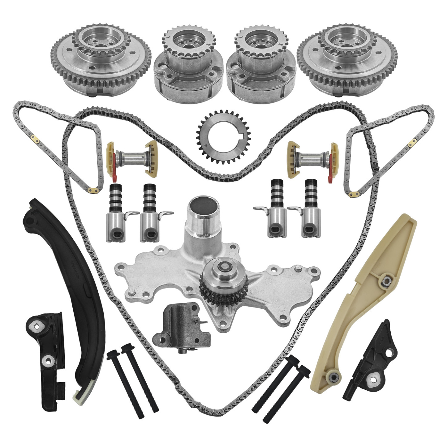 Timing Chain Kits Fit for Ford F-150 3.5 Ecoboost 2011-2013, Fit for Ford Transit-150/250/ 350/350 HD 3.5L 2015-2016, W/Water Pump VVT Solenoid