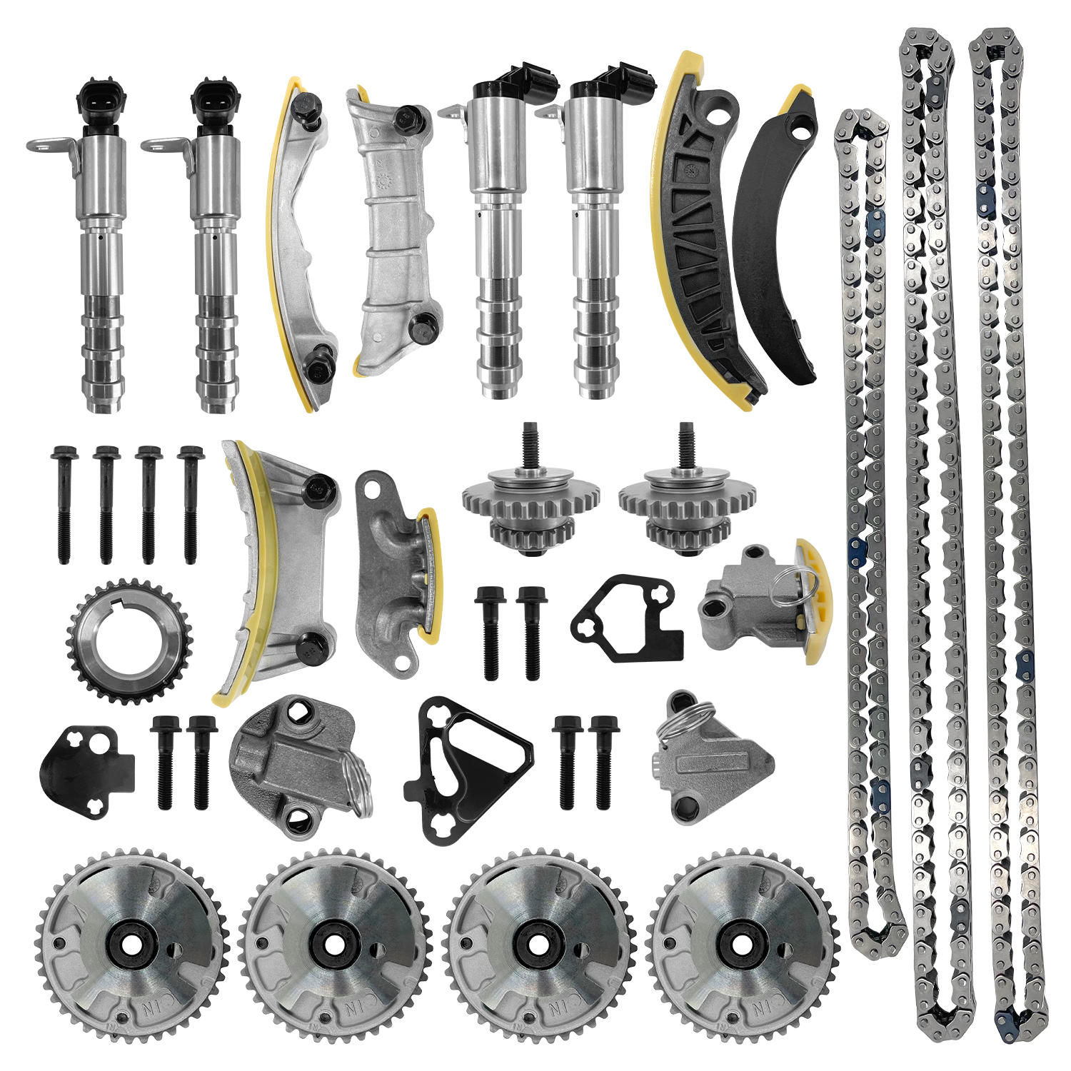 Full Set Engine Timing Chain Kit with VVT Sprocket, Camshaft Phaser and Solenoid Actuator Fit for Chevy Buick Cadillac GMC Pontiac Saturn Suzuki