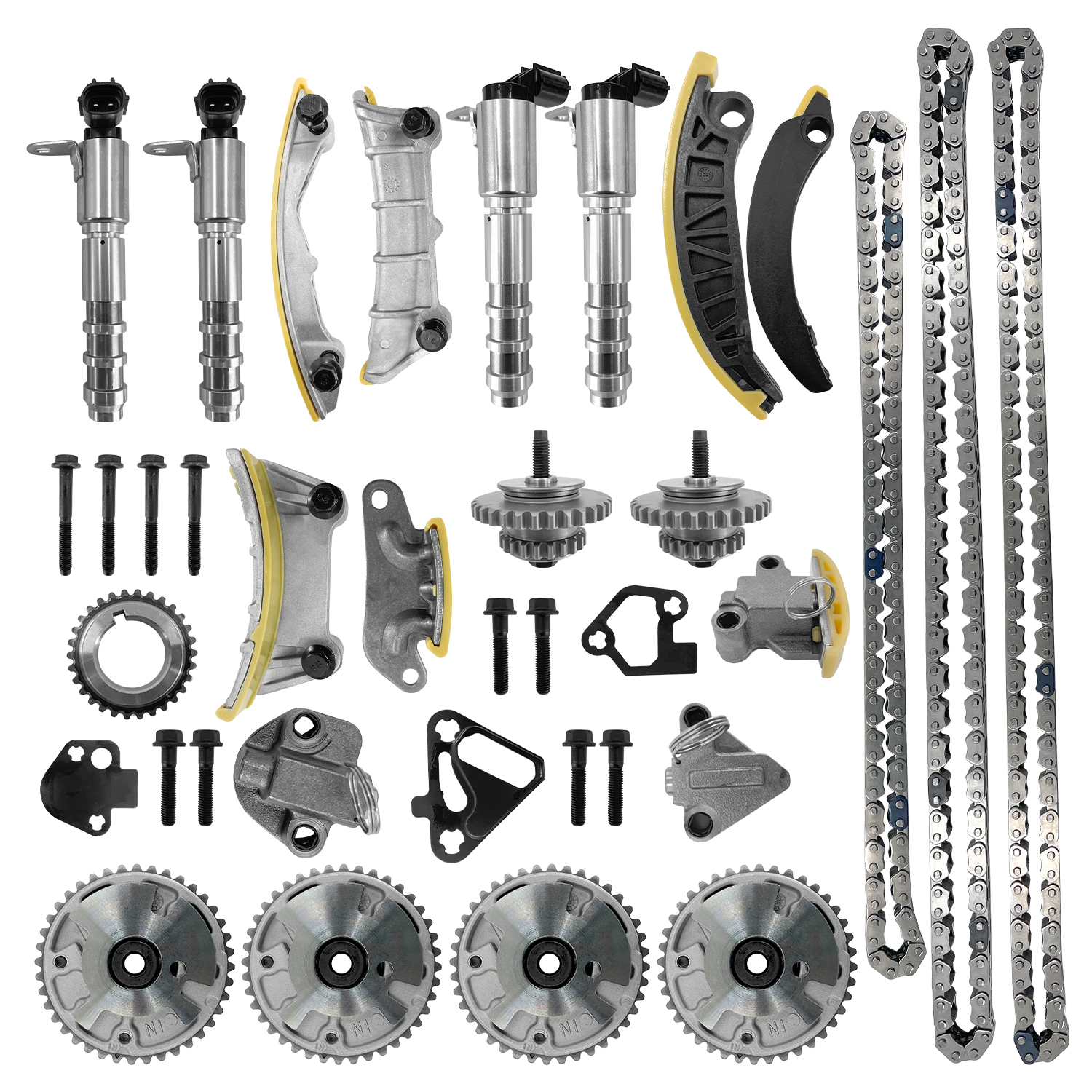 Full Set Engine Timing Chain Kit with VVT Sprocket, Camshaft Phaser and Solenoid Actuator Fit for Chevy Buick Cadillac GMC Pontiac Saturn Suzuki