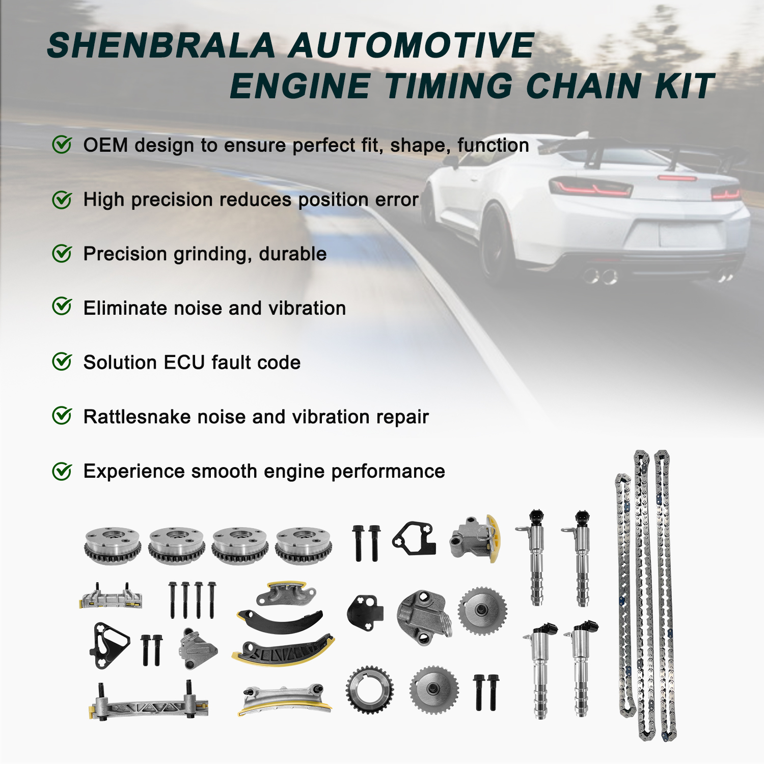 Full Set Engine Timing Chain Kit with VVT Sprocket, Camshaft Phaser and Solenoid Actuator Fit for Chevy Buick Cadillac GMC Pontiac Saturn Suzuki