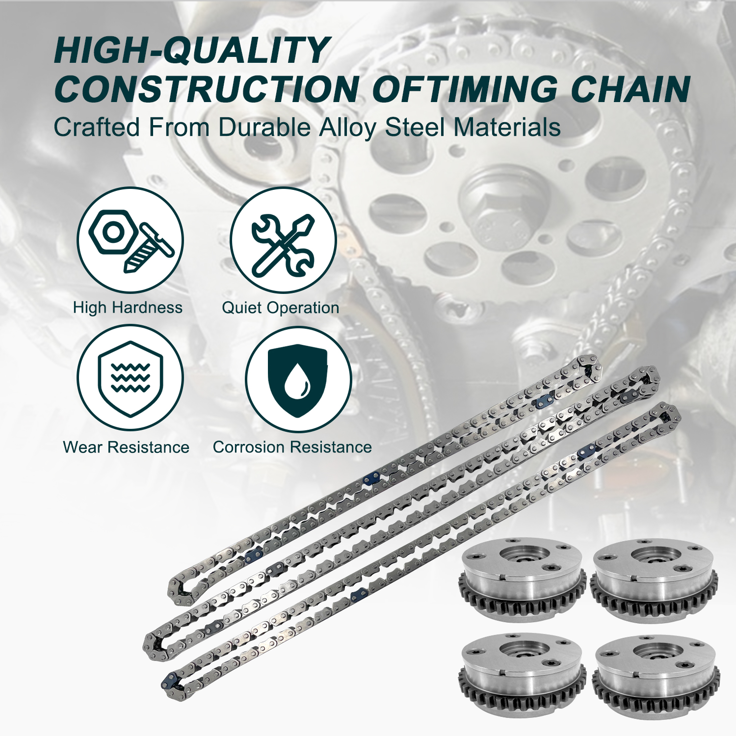 Full Set Engine Timing Chain Kit with VVT Sprocket, Camshaft Phaser and Solenoid Actuator Fit for Chevy Buick Cadillac GMC Pontiac Saturn Suzuki