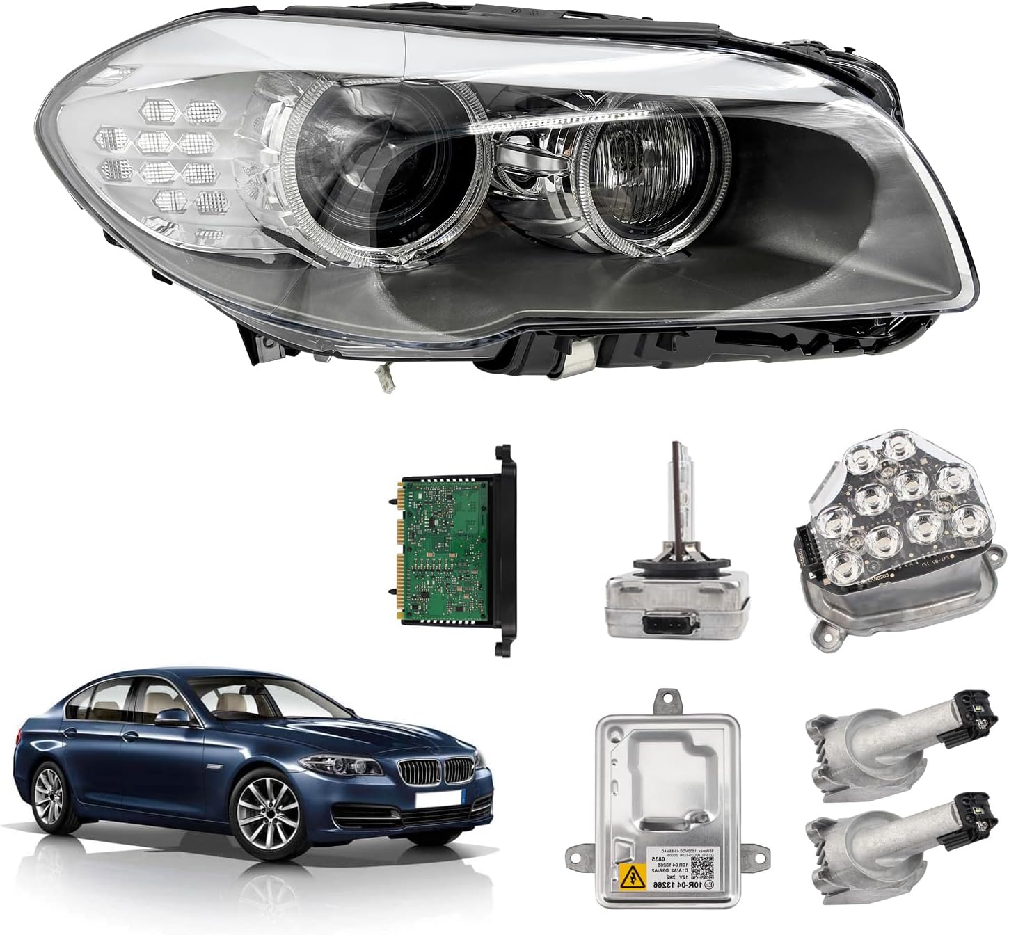 HID Xenon Headlight Assembly, Fits for BMW 5-Series 535i 528i 550i F10 F18 2011-2013, Adaptive AFS W/TMS Control Module/Xenon Ballast/Bulb (Right Passenger sSide)