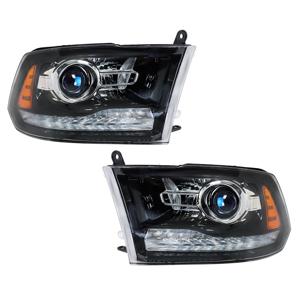 1Pair Headlight Assembly Fit for 2013-2018 Dodge Ram 1500 2500 3500 with LED DRL, Black Housing