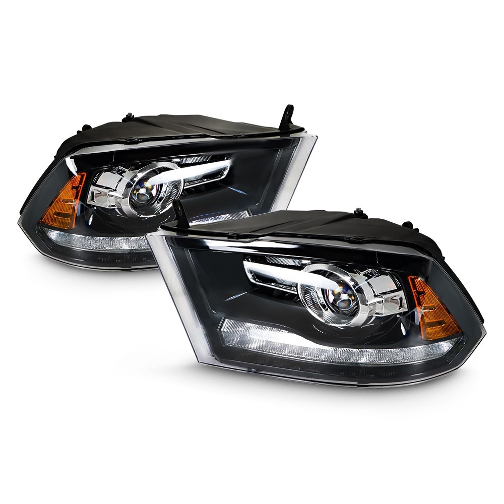 1Pair Headlight Assembly Fit for 2013-2018 Dodge Ram 1500 2500 3500 with LED DRL, Black Housing
