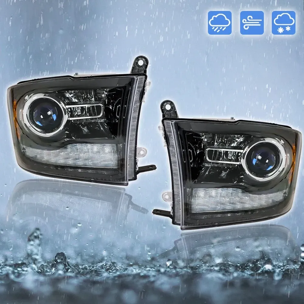 1Pair Headlight Assembly Fit for 2013-2018 Dodge Ram 1500 2500 3500 with LED DRL, Black Housing