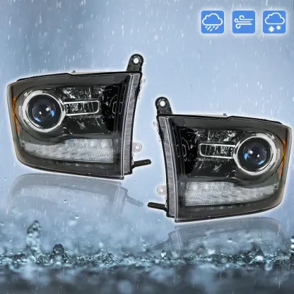 1Pair Headlight Assembly Fit for 2013-2018 Dodge Ram 1500 2500 3500 with LED DRL, Black Housing