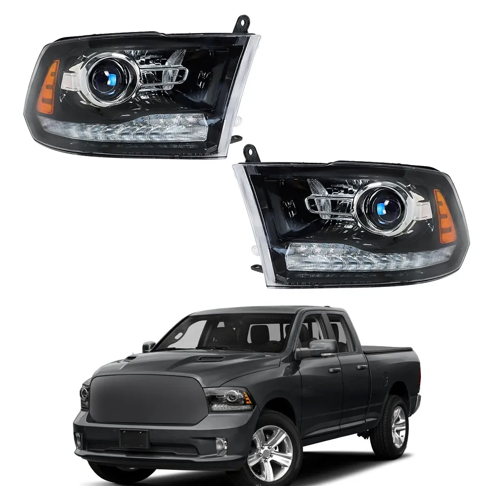 1Pair Headlight Assembly Fit for 2013-2018 Dodge Ram 1500 2500 3500 with LED DRL, Black Housing