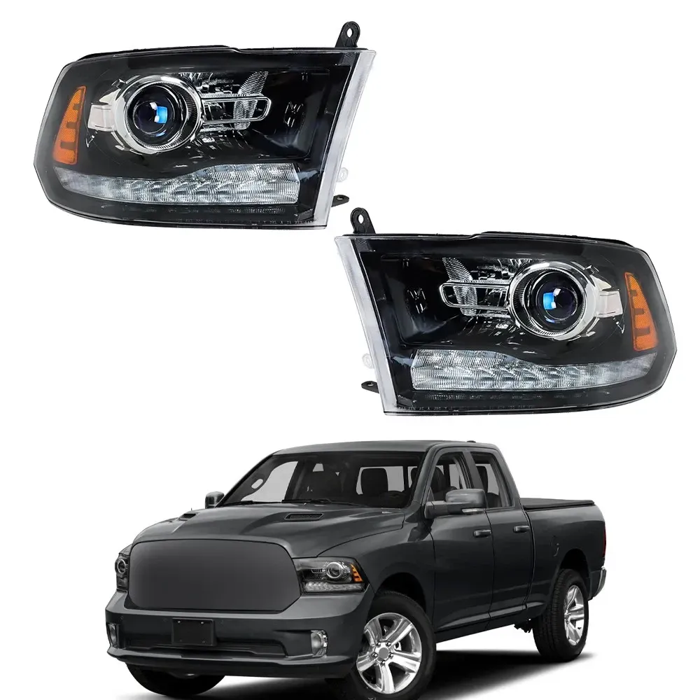 1Pair Headlight Assembly Fit for 2013-2018 Dodge Ram 1500 2500 3500 with LED DRL, Black Housing