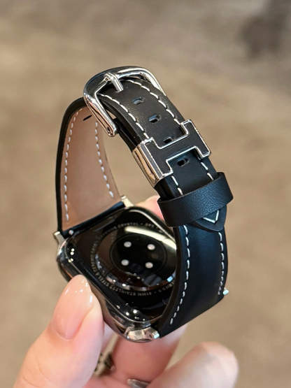 H Ring Curve Leather Band for Apple Watch