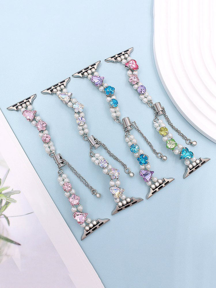 Colored Large Zircon with Pearls Stainless Steel Band