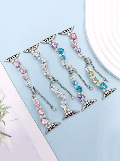 Colored Large Zircon with Pearls Stainless Steel Band