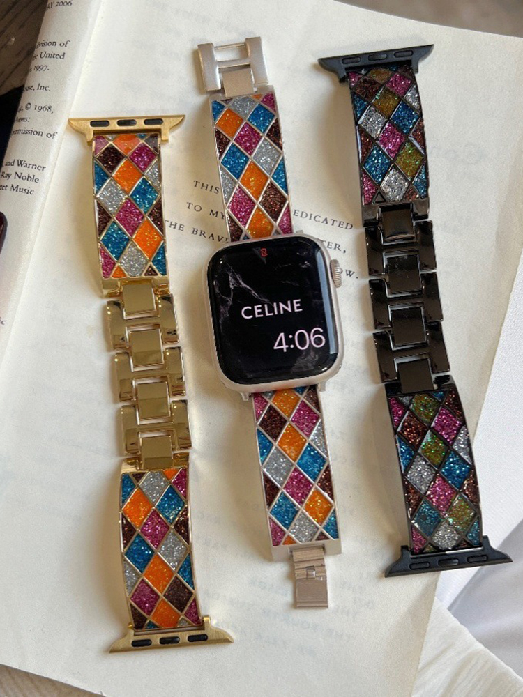 Diamond Pattern Flash Sand Stainless Steel Band