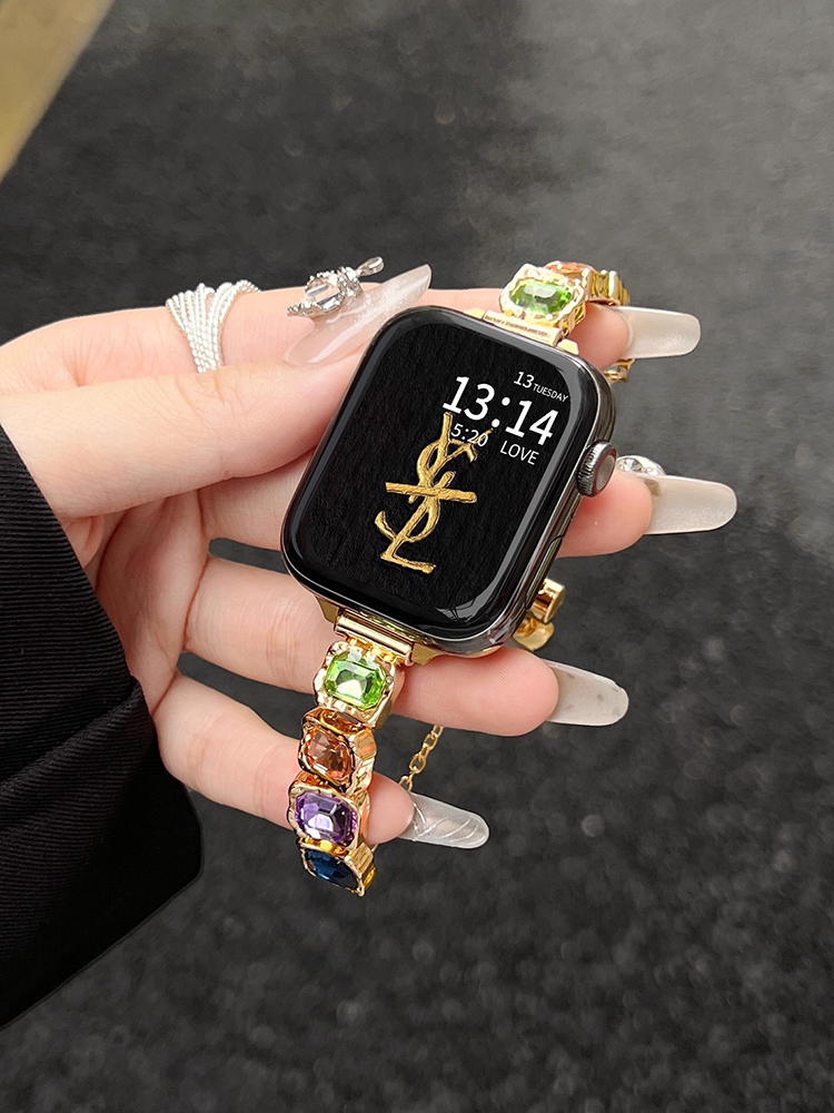 Colorful Square Diamonds Bracelet Stainless Steel Band