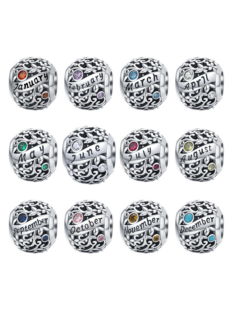 Month Birthstone 925 Sterling Silver Beads